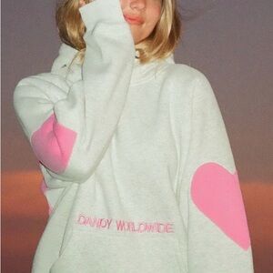 Dandy Worldwide Women's Cream Hoodie with Pink Heart Accents